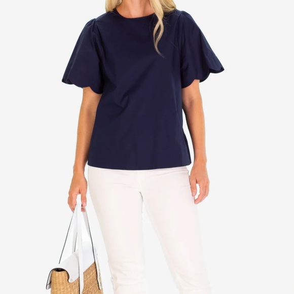 Duffield Lane FEYE FLUTTER SLEEVE IN NAVY STRETCH - Picture 2 of 8